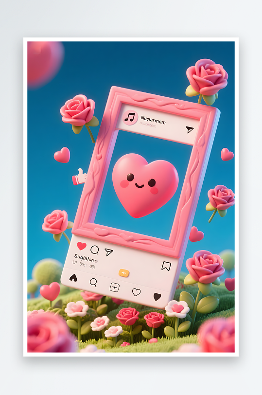 3D玫瑰花七夕情人节立体画框模型背景图-众图网
