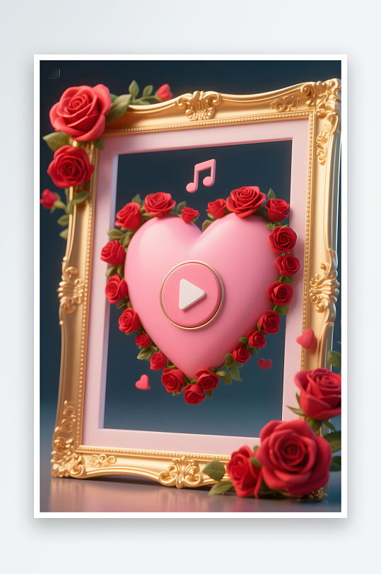 3D玫瑰花七夕情人节立体画框模型背景图