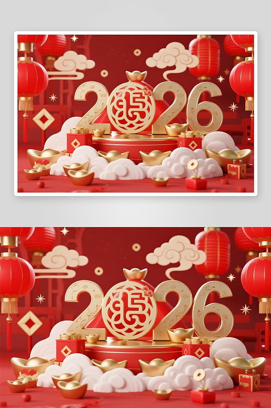 中国风喜庆2026年新年喜庆立体字背景图-众图网