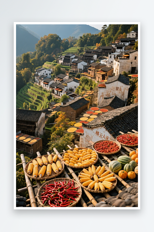 南瓜柿子江西婺源晒秋秋季丰收摄影图