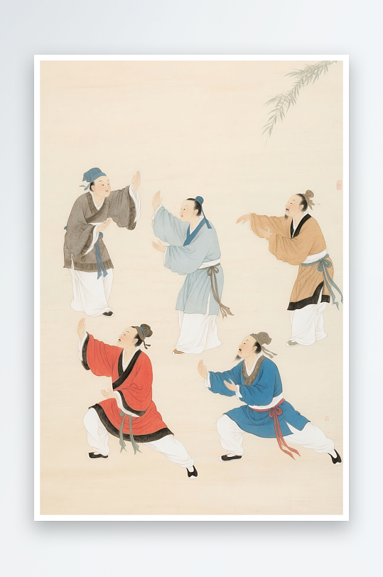 中医古风医疗养生五禽戏人物插画
