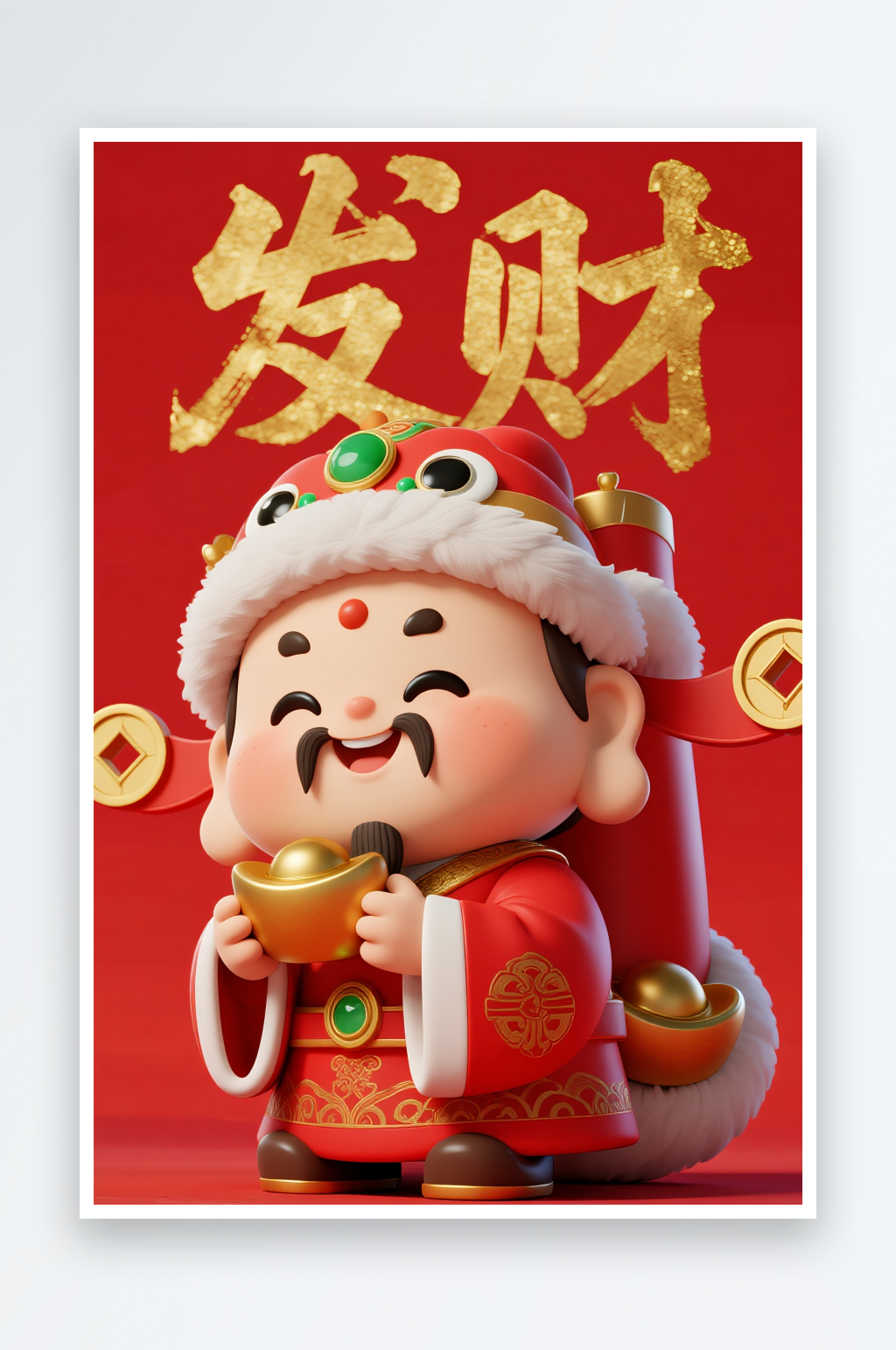 毛笔字發財恭喜发财新年财神爷插画素材