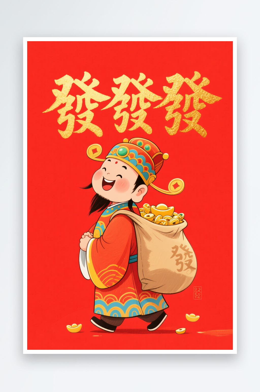 国风金元宝红包恭喜发财新年财神爷插画素材