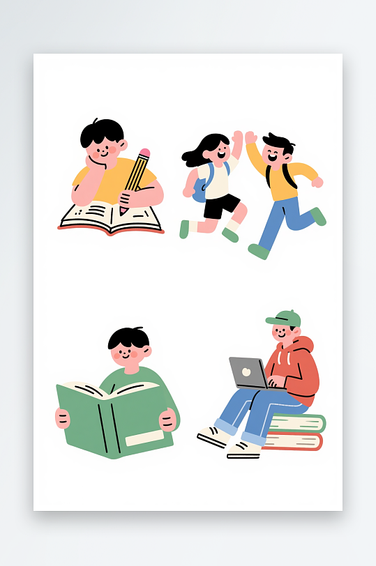 同学交朋友开学季人物动作贴图元素插画