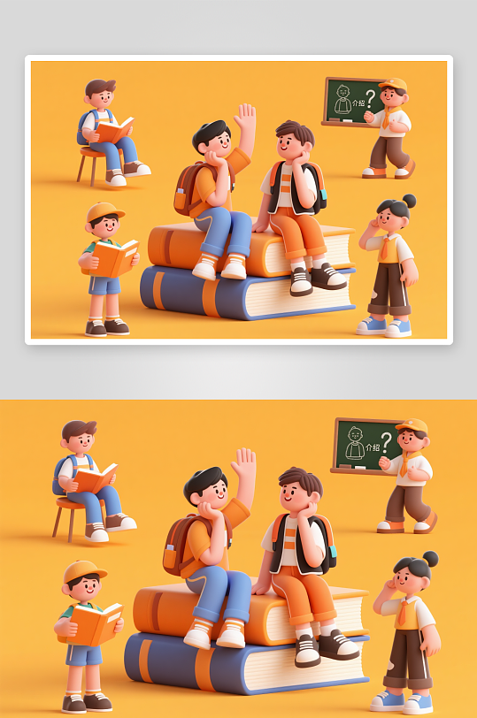 同学交朋友开学季人物动作贴图元素插画