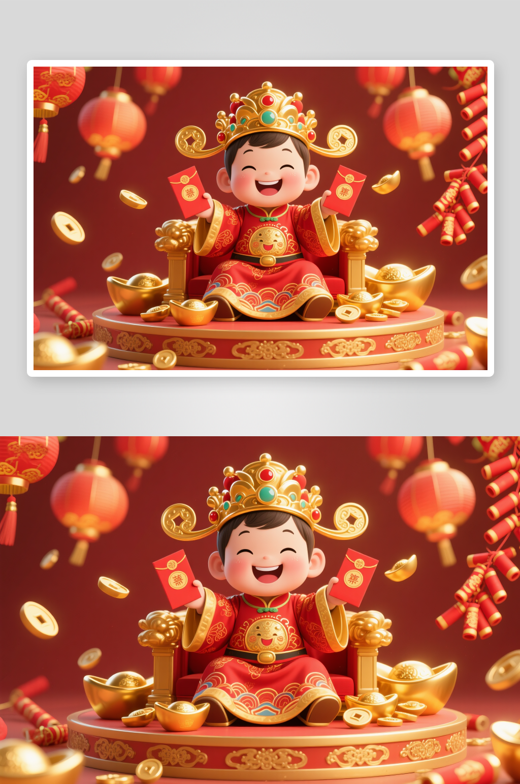 中式可爱新年散财童子儿童财神爷插画素材