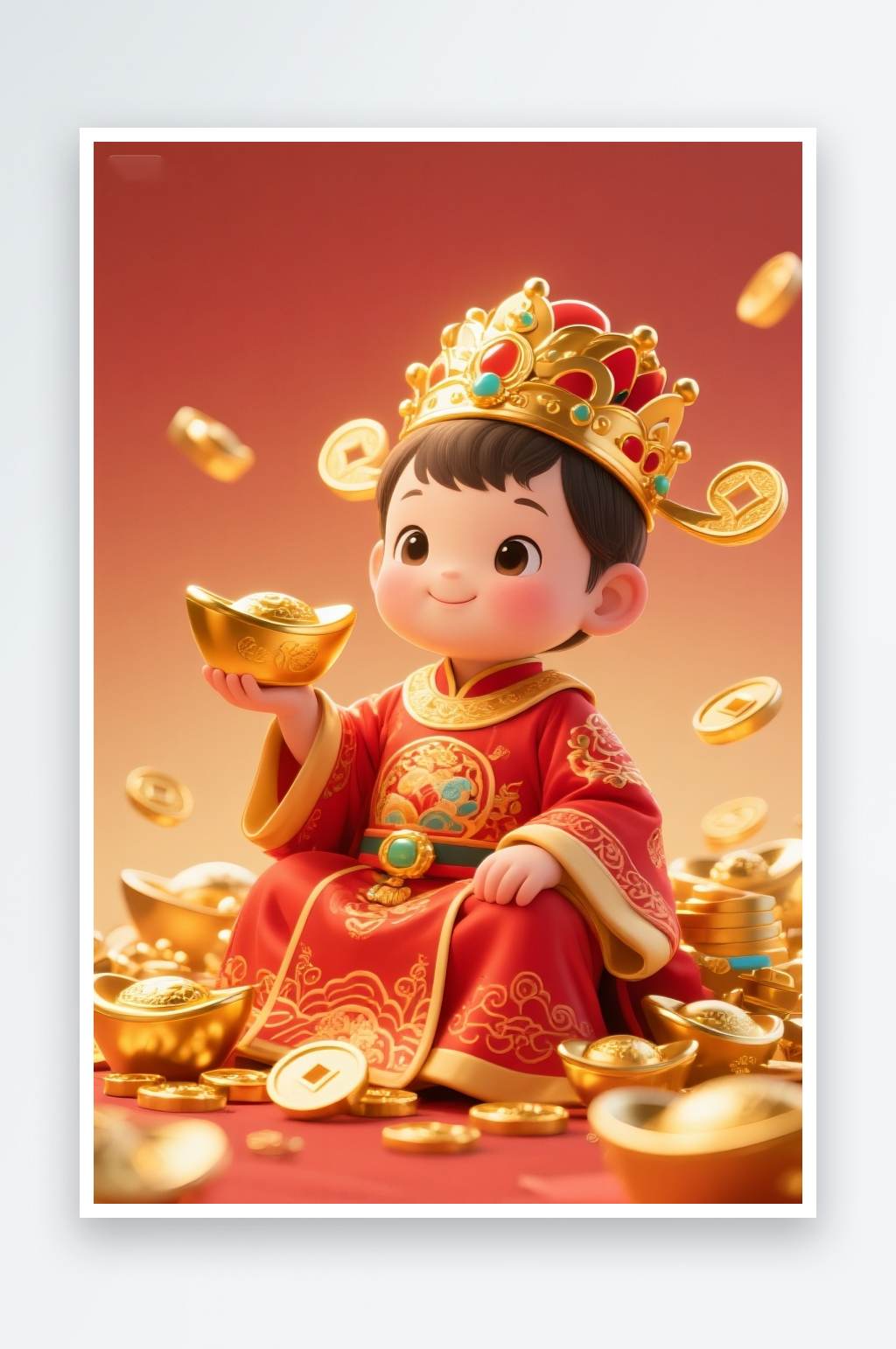 中式可爱拜新年散财童子儿童财神爷插画素材