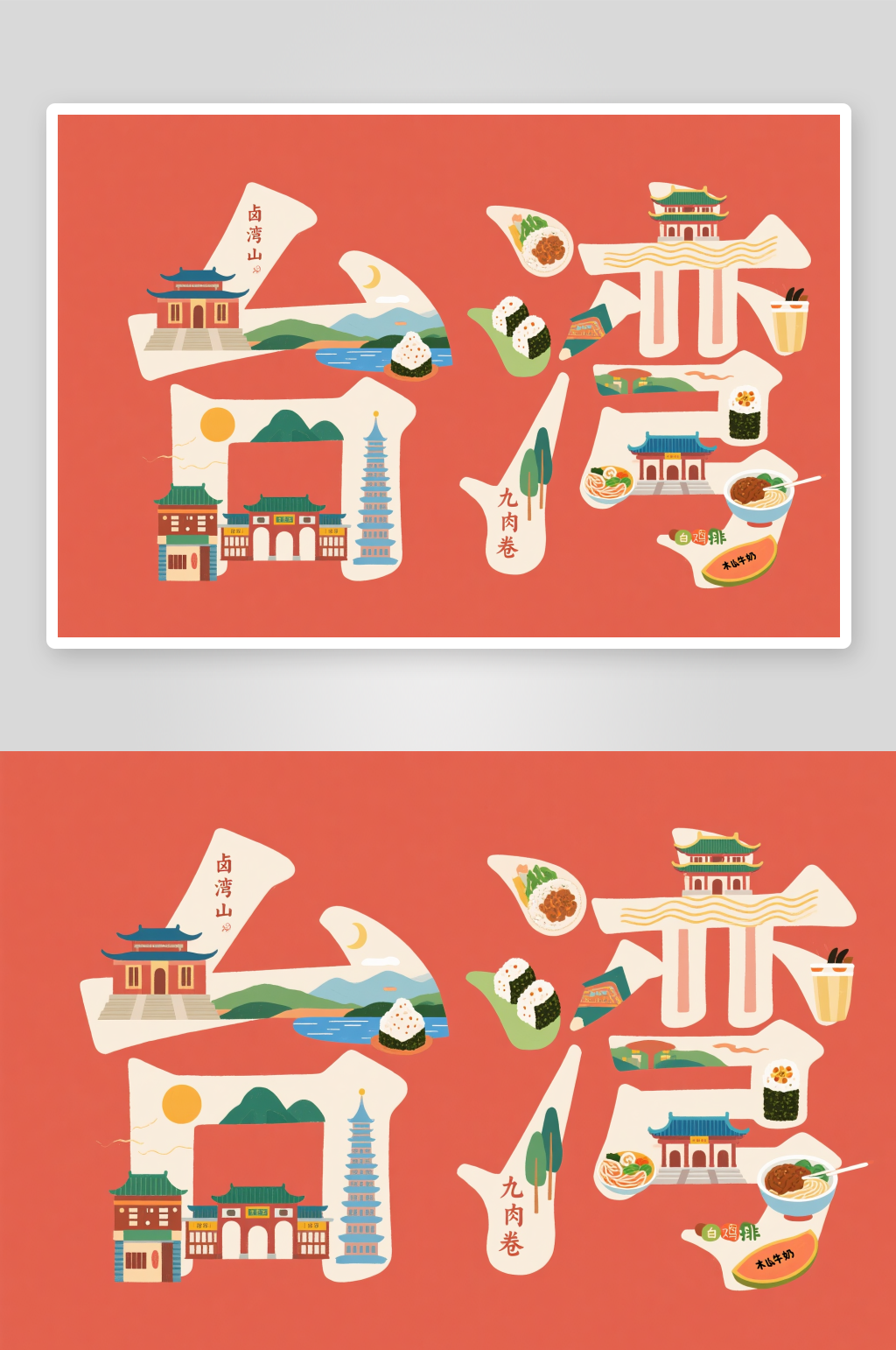 台湾插画城市名称地标艺术字字体设计素材