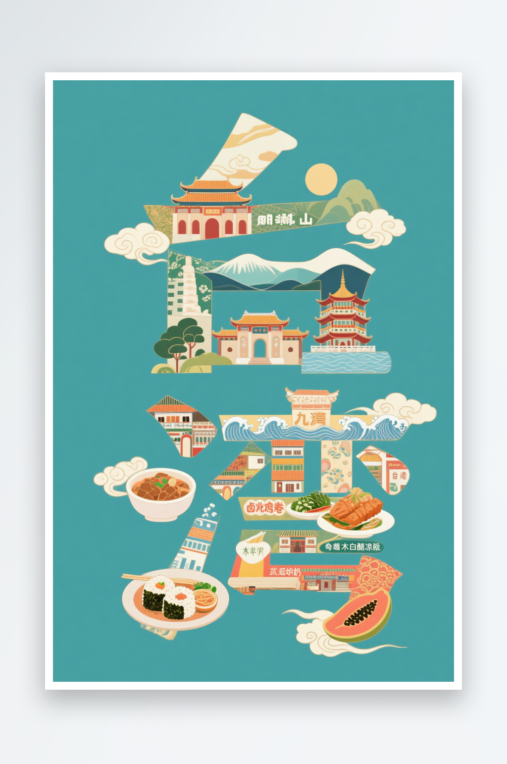台湾城市名称地标插画艺术字字体设计素材