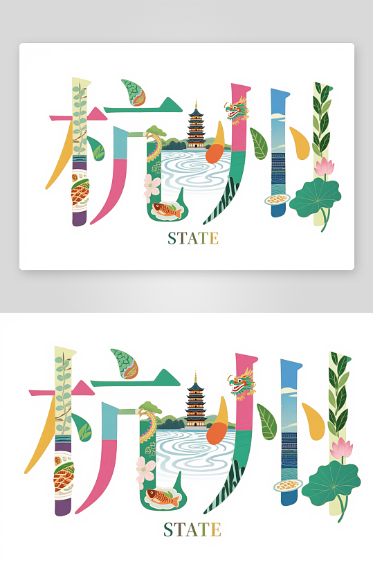 雷峰塔杭州城市名称地标艺术字字体设计