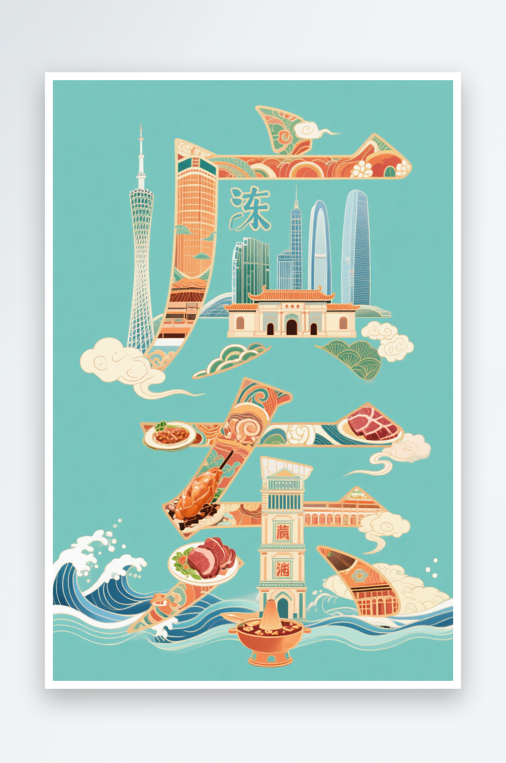 烧腊广东城市名称地标艺术字字体设计素材