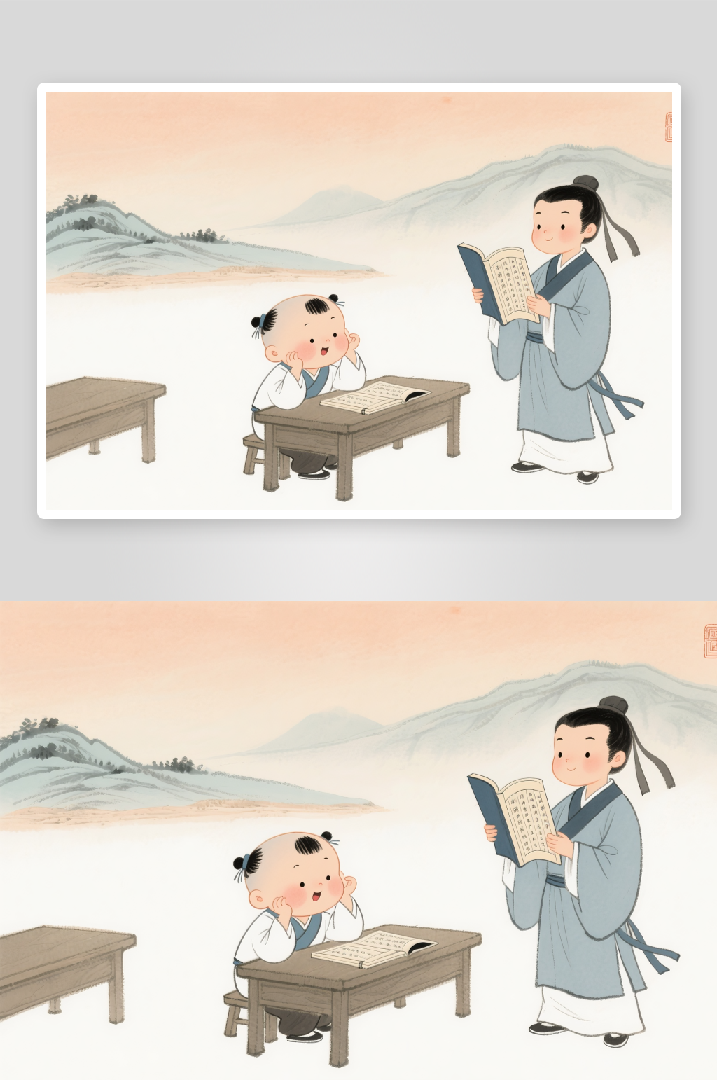 学生老师上课开学季水墨画学生插画素材