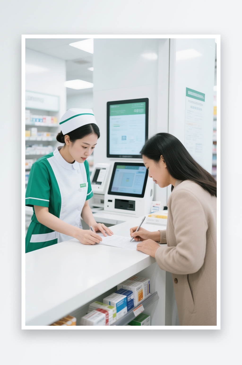 超市收银员微笑营业员收银员职业人物摄影图素材