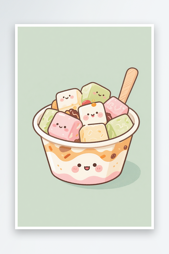 鲜炒芒果炒酸奶小吃甜品插画