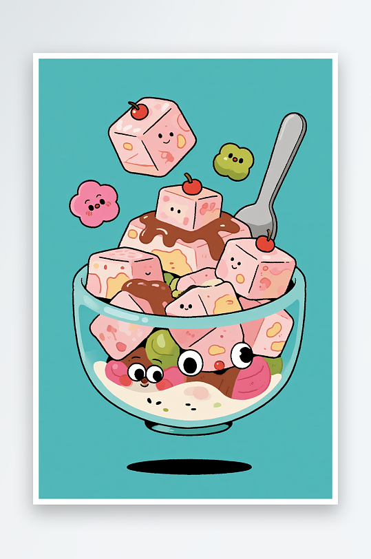 鲜炒芒果炒酸奶小吃甜品插画