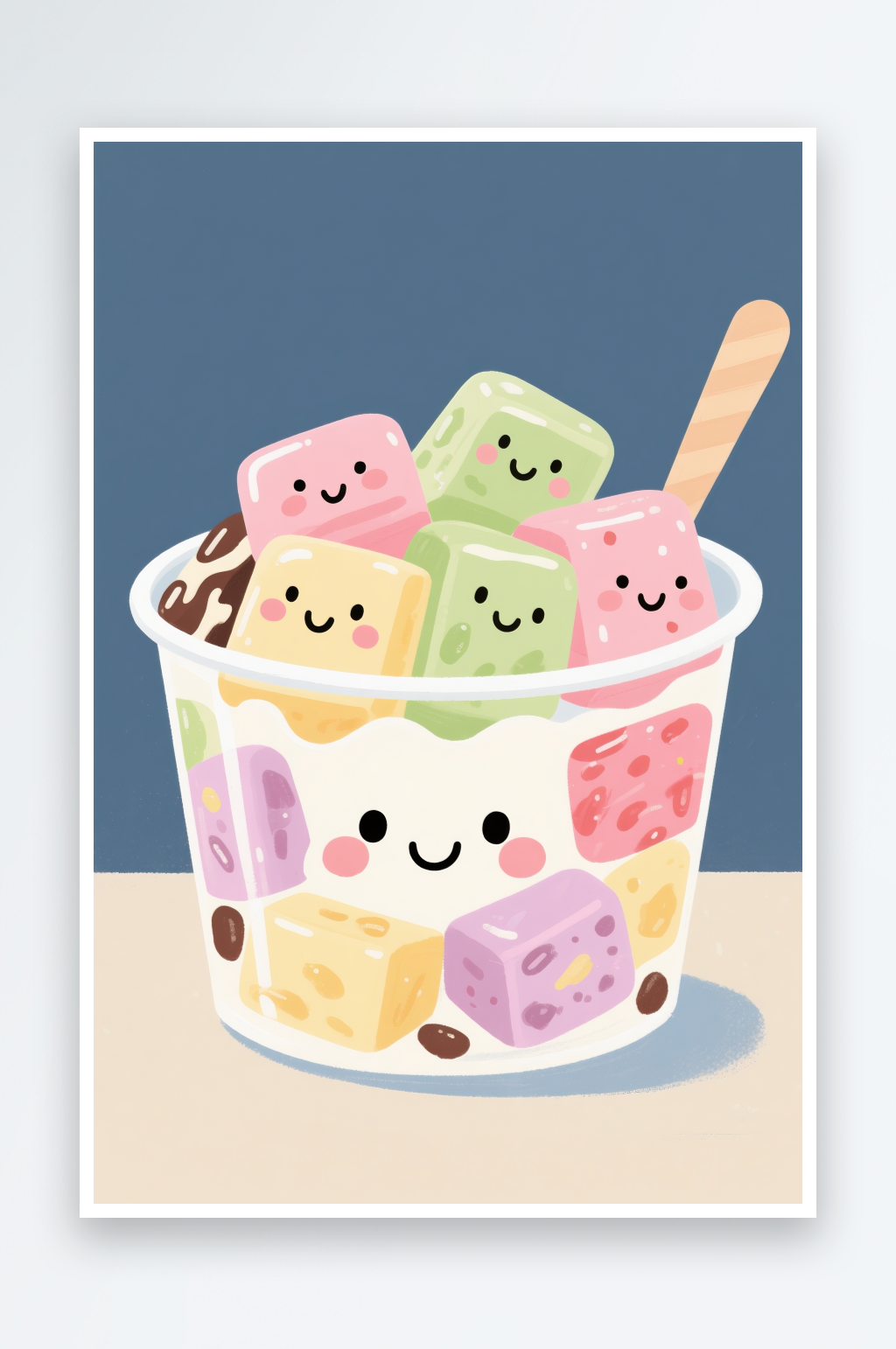 鲜炒水果炒酸奶小吃甜品插画素材