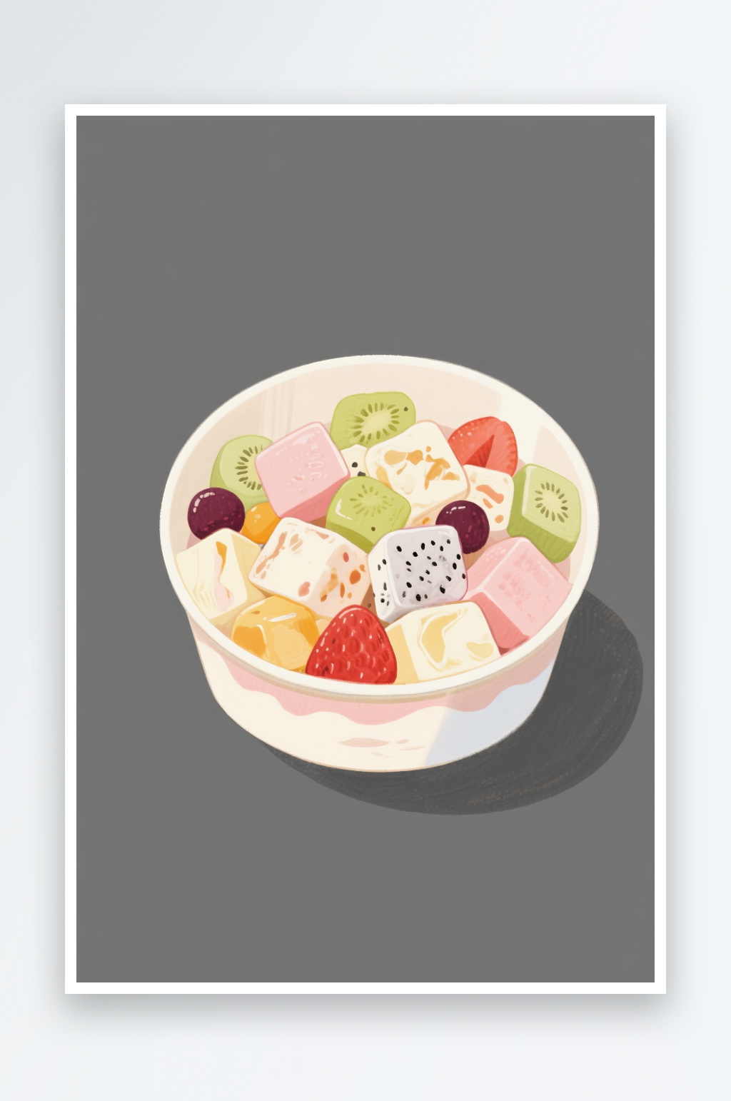 夏日美味鲜炒水果炒酸奶小吃甜品插画素材