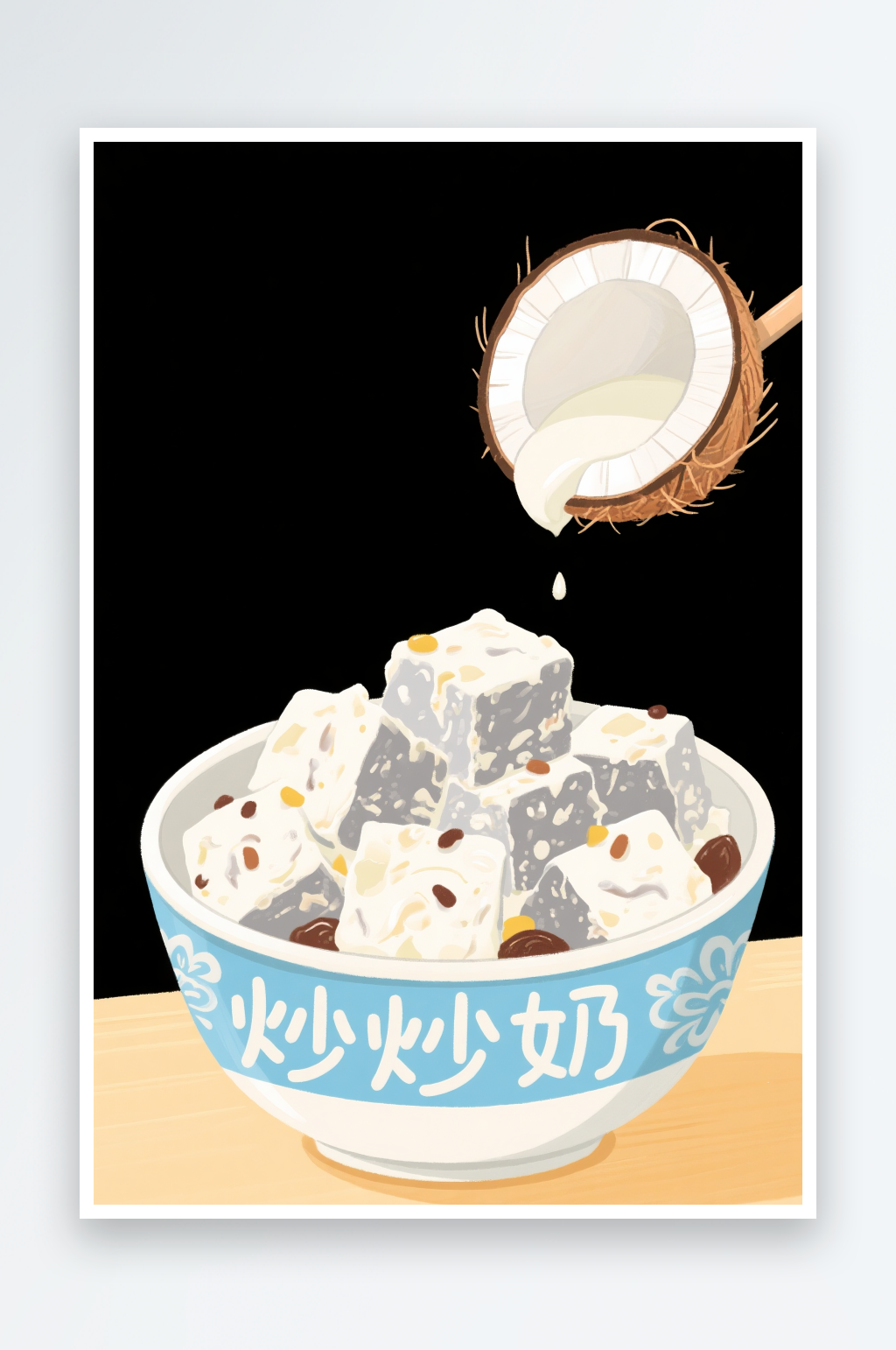 夏日美味鲜炒水果炒酸奶小吃甜品插画素材