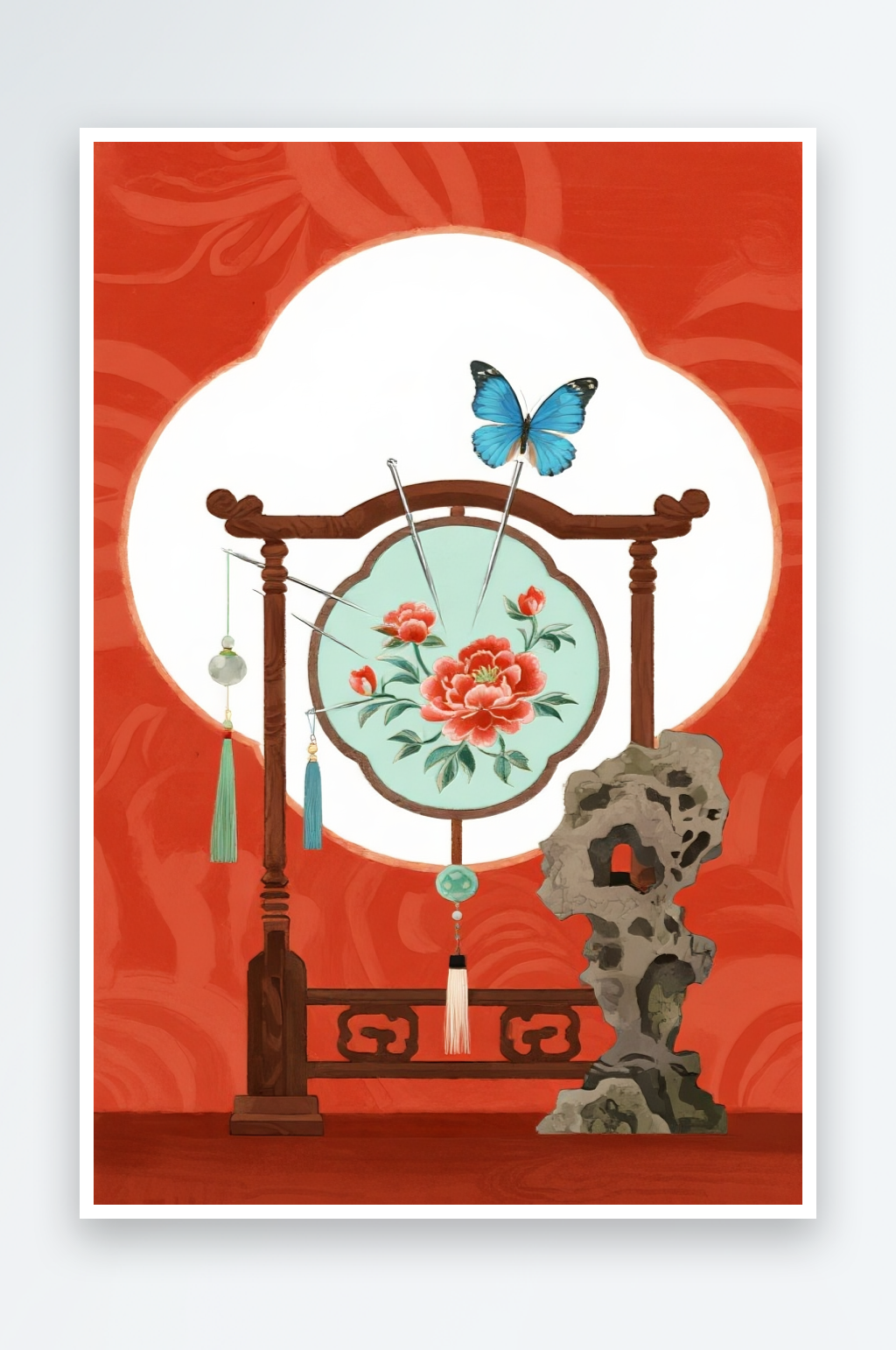 刺绣工艺古风绣花苏绣非遗传统插画元素素材