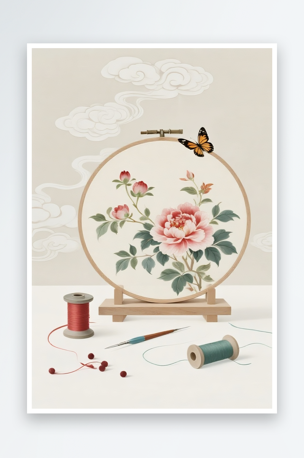刺绣工艺古风绣花苏绣非遗传统插画元素素材