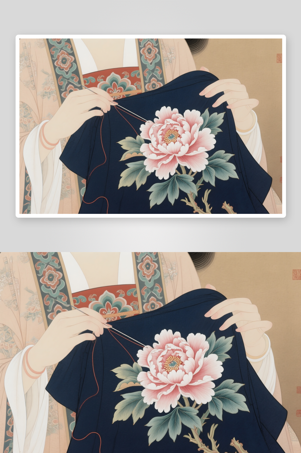 混合刺绣古风绣花苏绣非遗传统插画元素素材