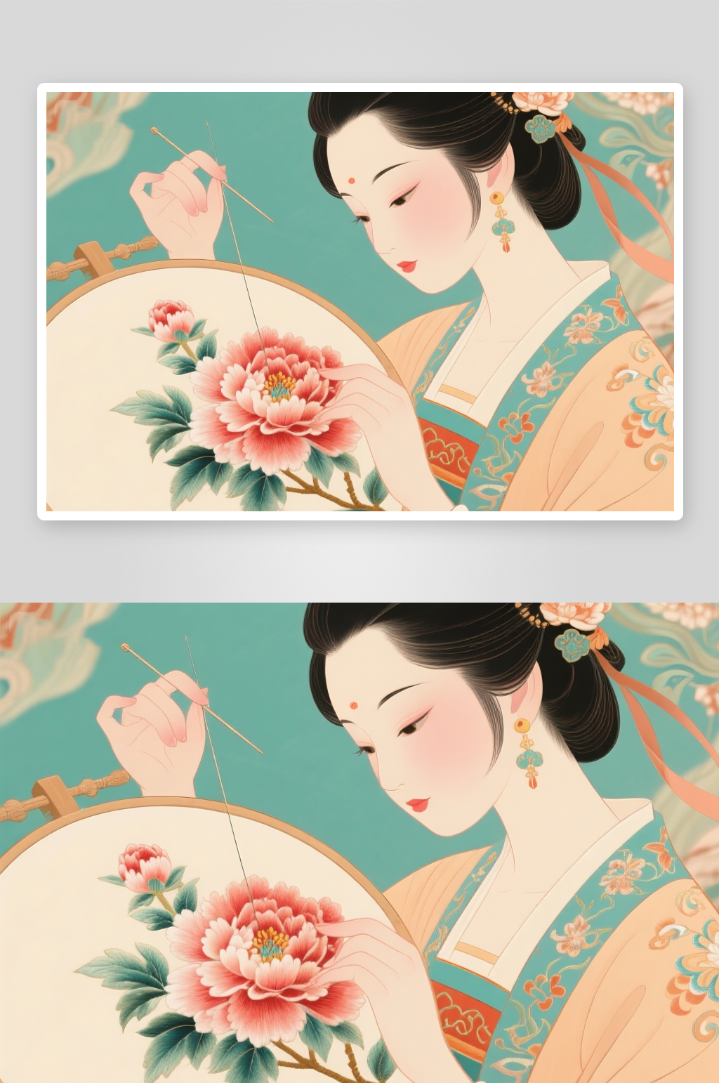 混合刺绣古风绣花苏绣非遗传统插画元素素材