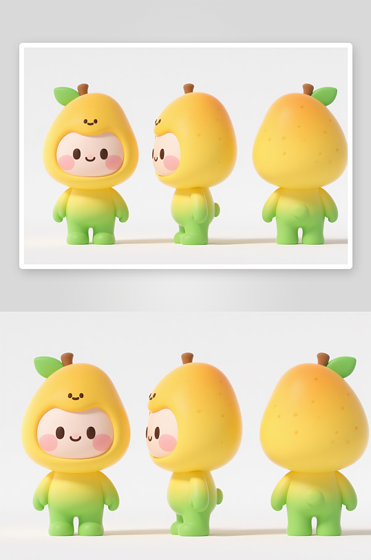 橘子芒果葡萄水果卡通人物IP三视图插画