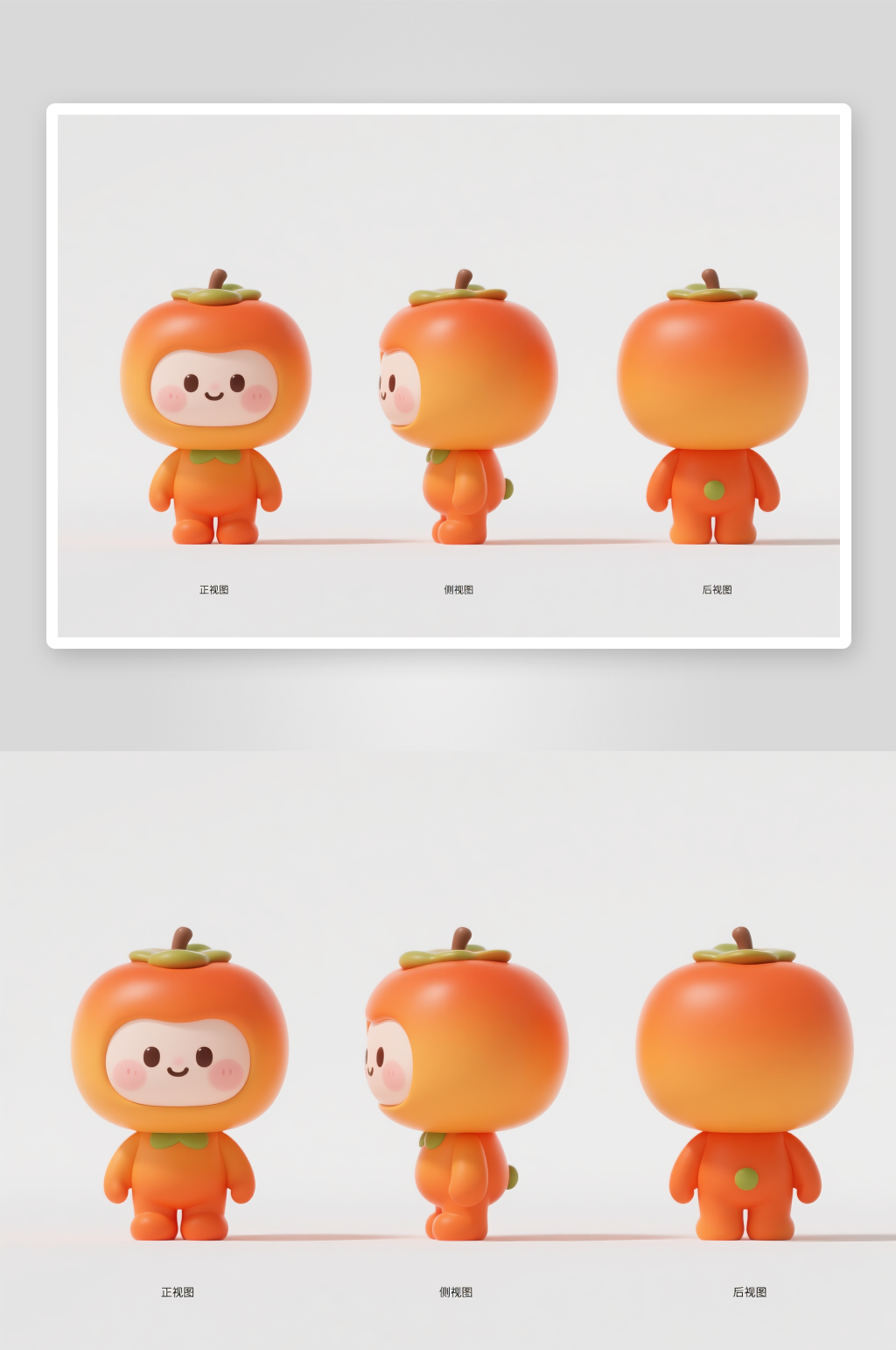 柿子水果卡通人物IP三视图插画素材