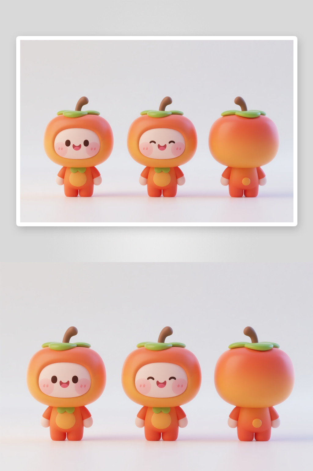 柿子桃子水果卡通人物IP三视图插画素材