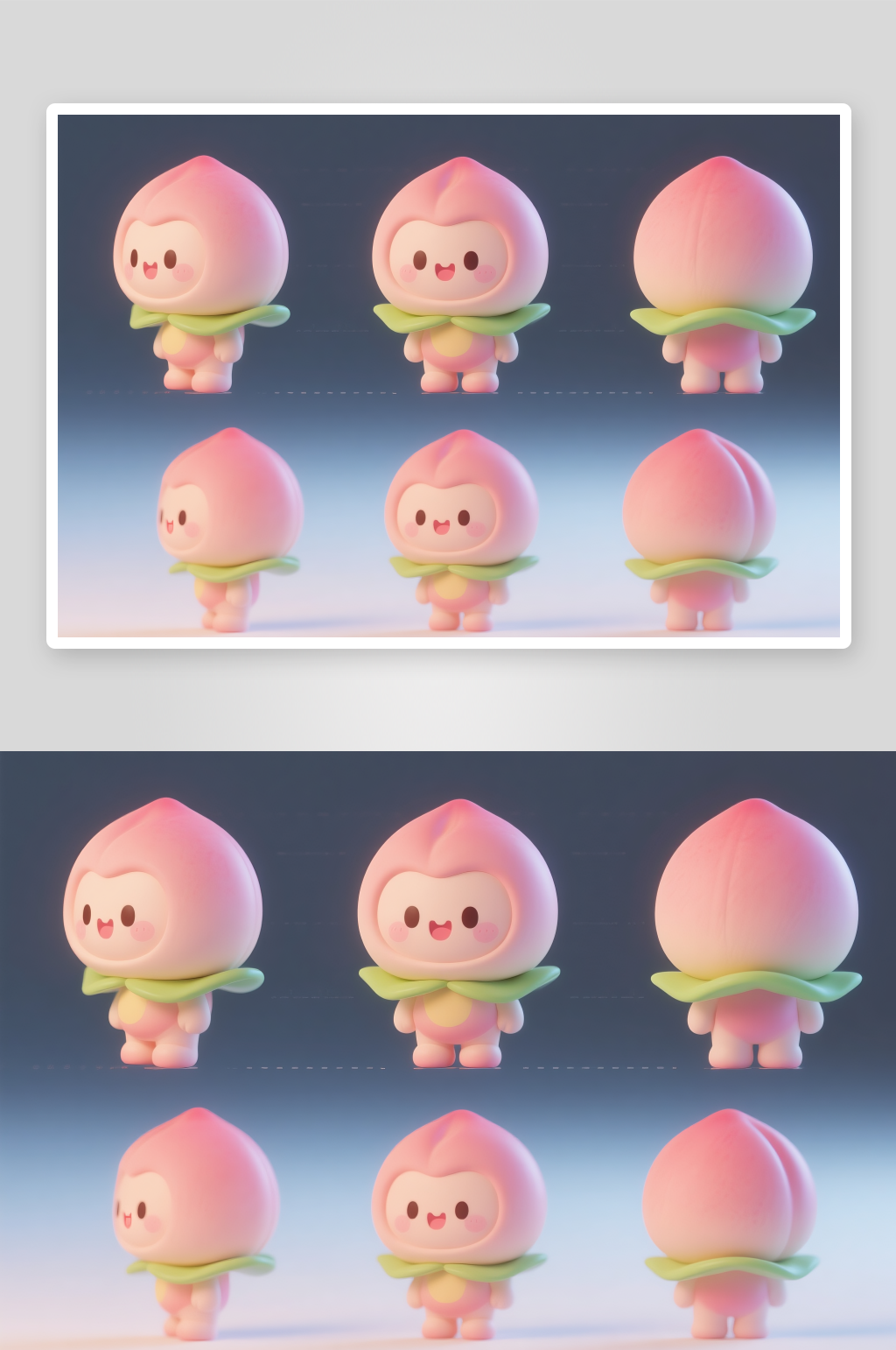 柿子桃子水果卡通人物IP三视图插画素材