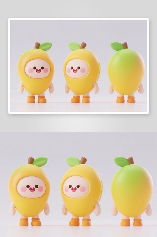 芒果西瓜果卡通人物IP三视图插画
