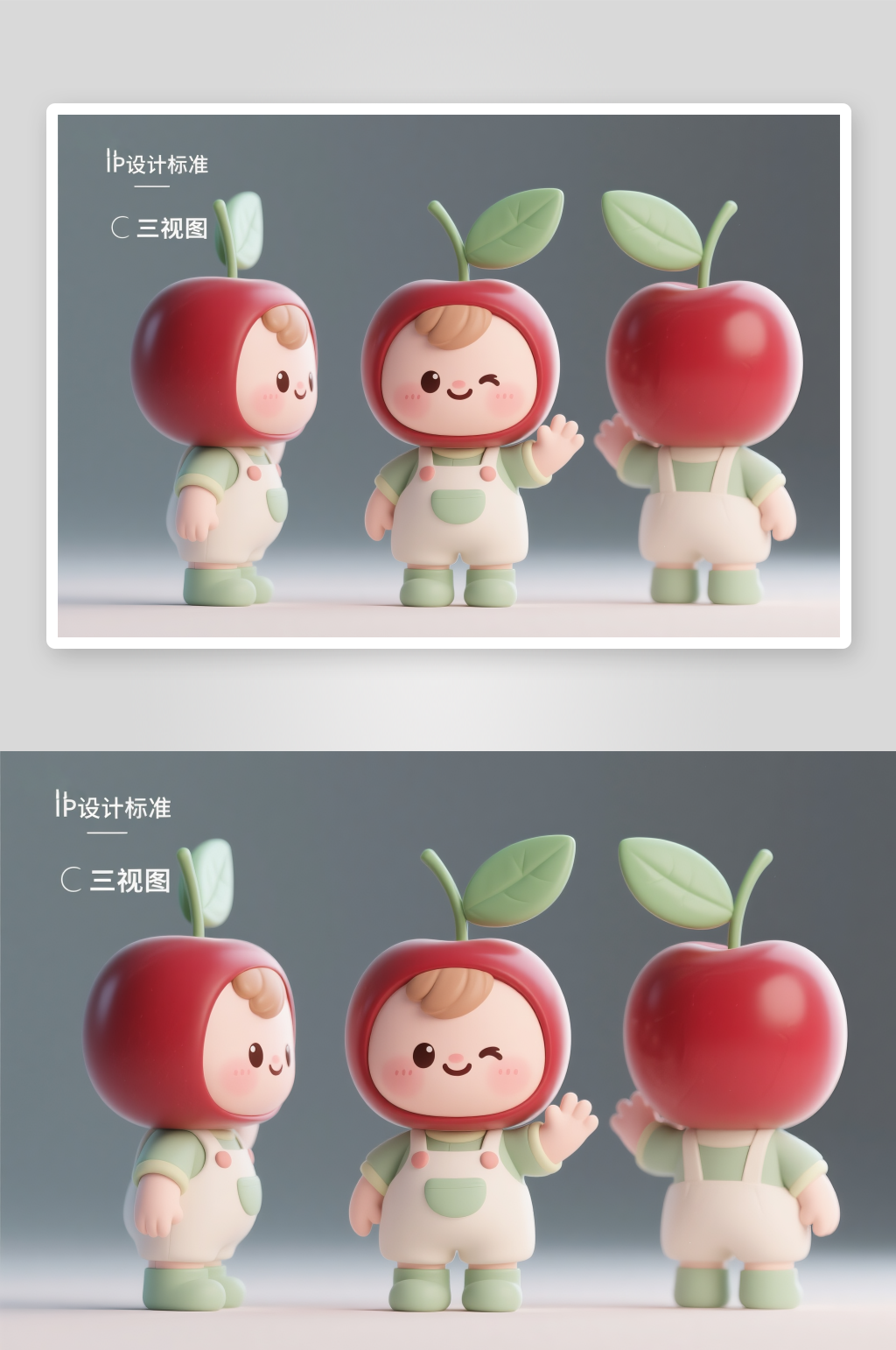 樱桃西瓜水果卡通人物IP三视图插画素材