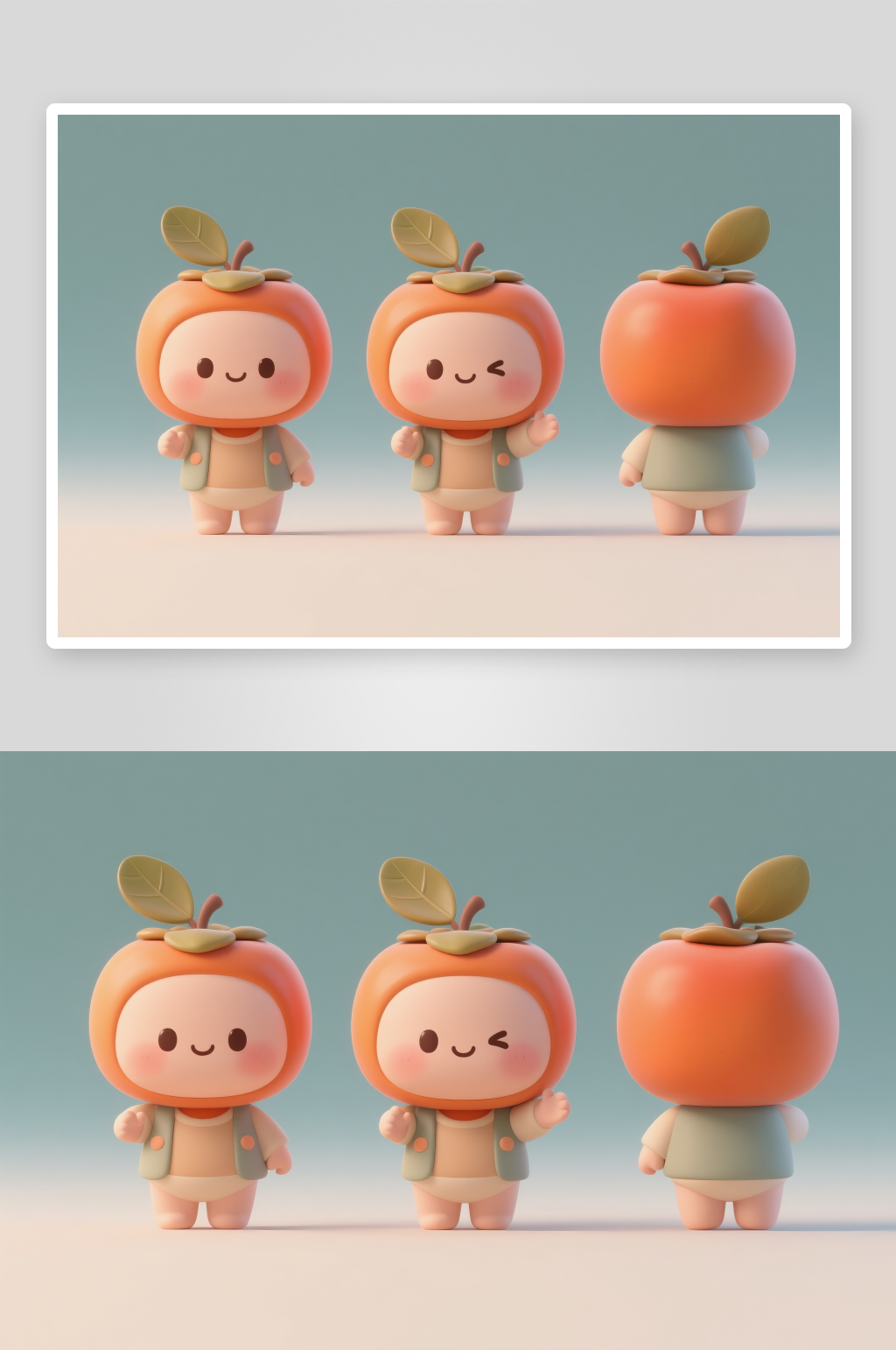 柿子水果卡通人物IP三视图插画素材