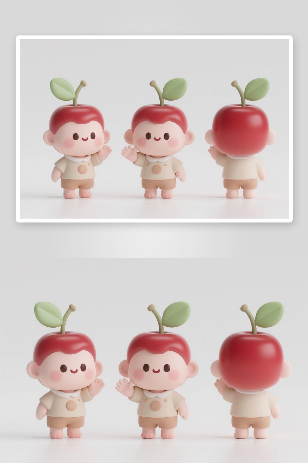柿子樱桃水果卡通人物IP三视图插画素材