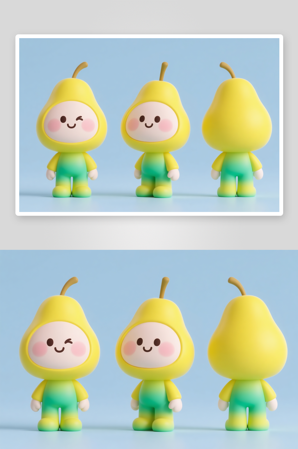 梨子水果卡通人物IP三视图插画素材