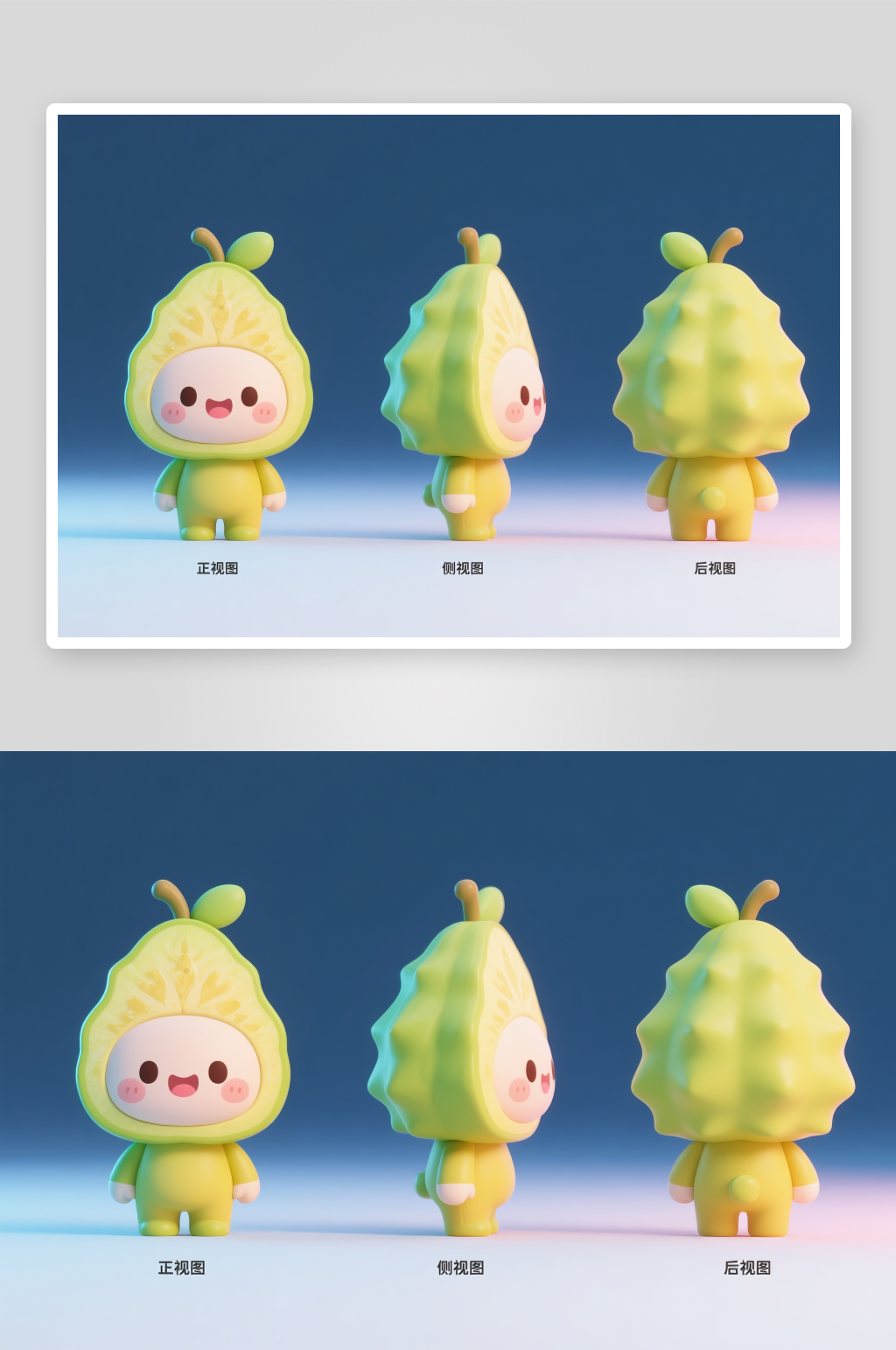 榴莲水果卡通人物IP三视图插画素材