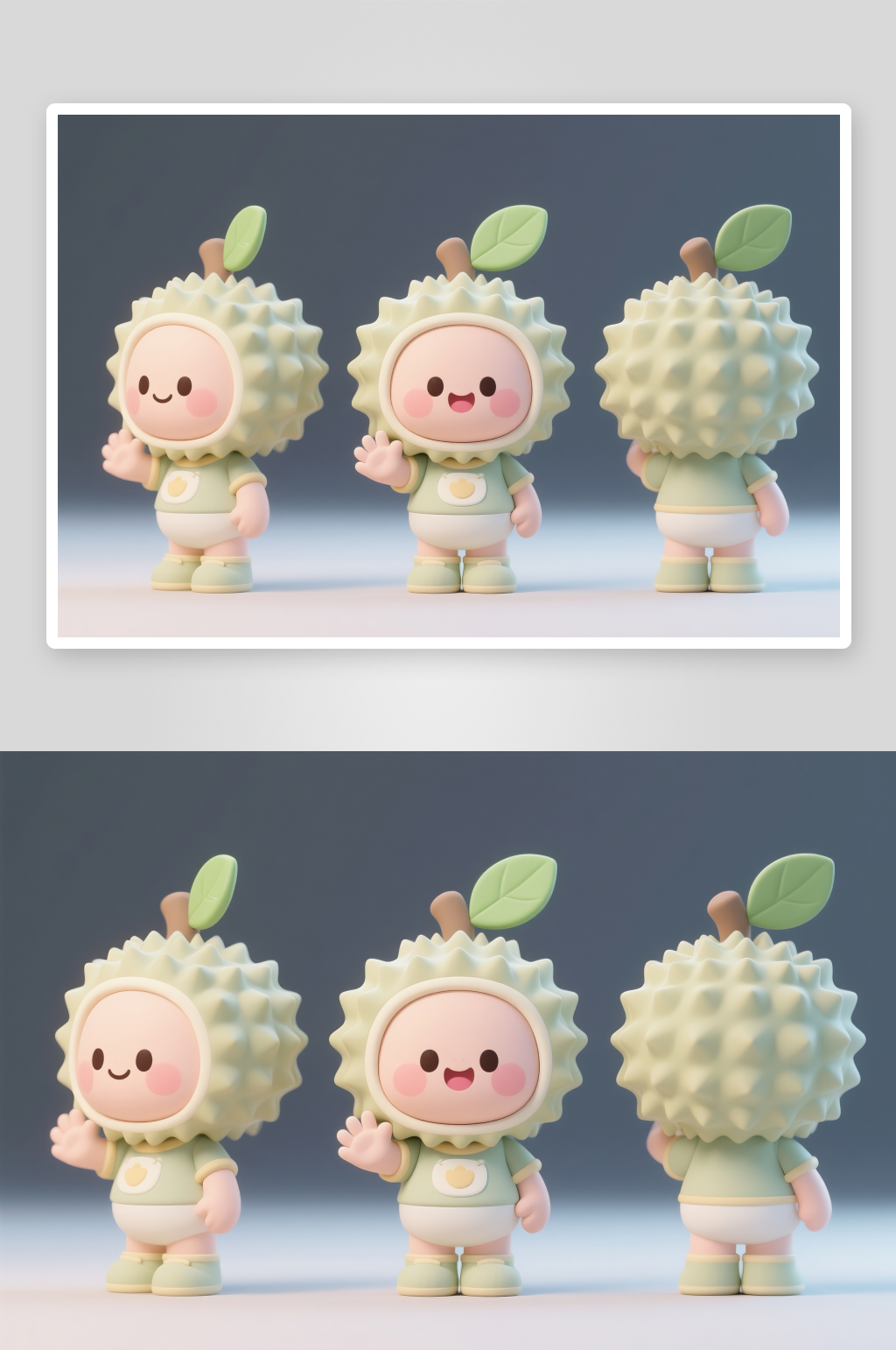 榴莲水果卡通人物IP三视图插画素材