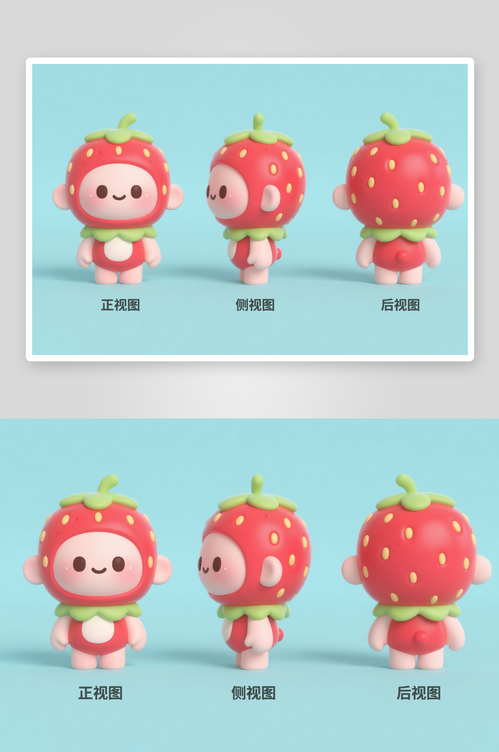 草莓水果卡通人物IP三视图插画素材