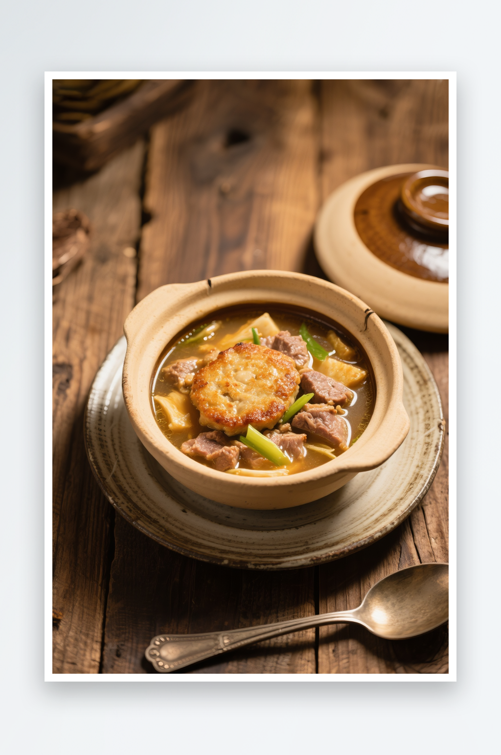 营养莲藕排骨汤瓦罐汤煲汤美食摄影图素材