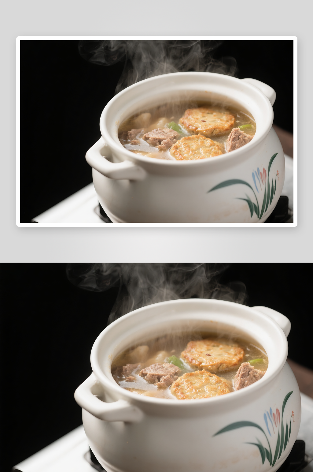 营养莲藕排骨汤瓦罐汤煲汤美食摄影图素材