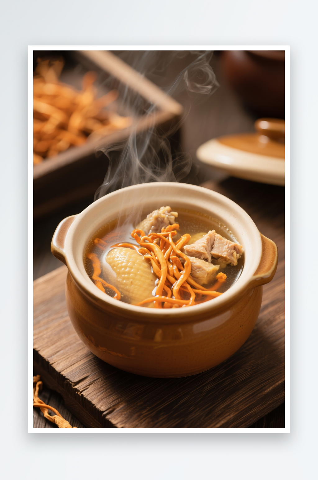 高清营养白果老鸭汤瓦罐汤煲汤美食摄影图素材