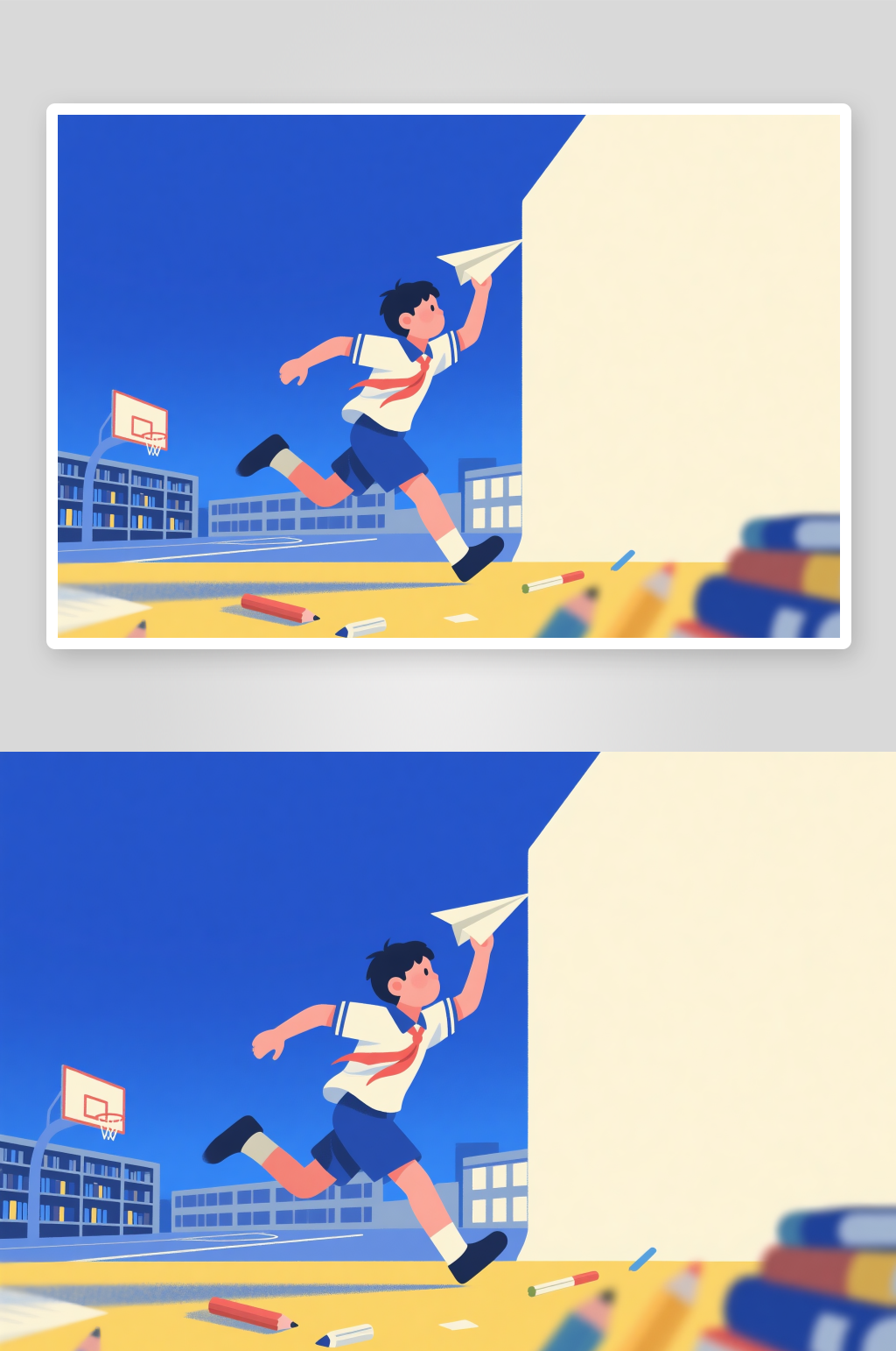 开学季小学生儿童人物奔跑背景图插画素材
