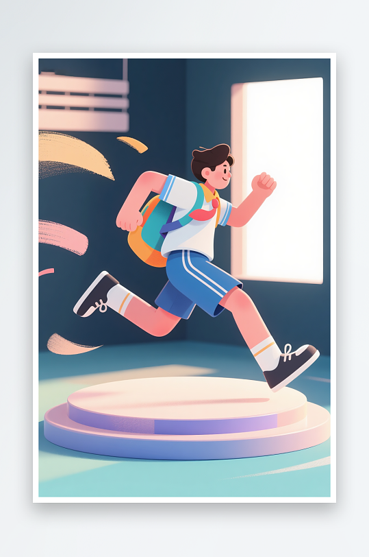 扁平插画开学季人物奔跑背景图插画-众图网