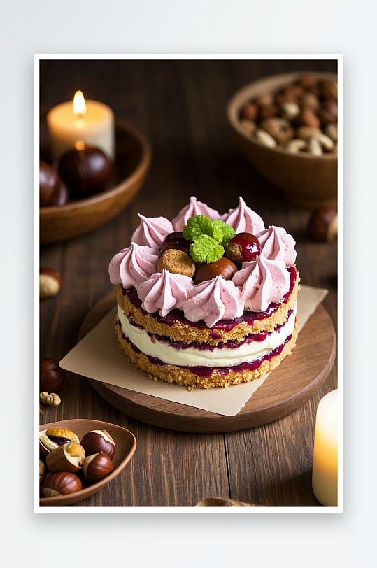 草莓南瓜蛋糕秋季蛋糕甜品糕点下午茶摄影图