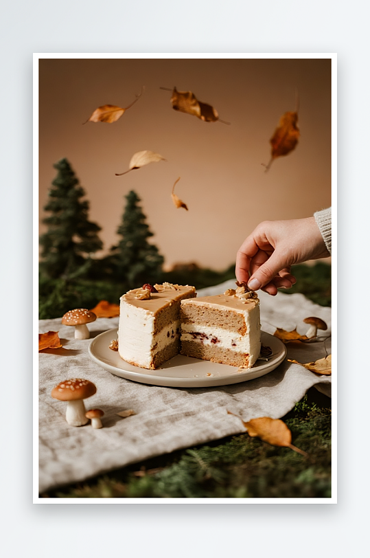 草莓南瓜蛋糕秋季蛋糕甜品糕点下午茶摄影图