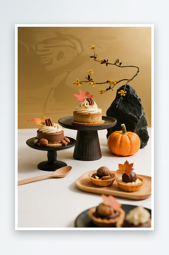 草莓南瓜蛋糕秋季蛋糕甜品糕点下午茶摄影图