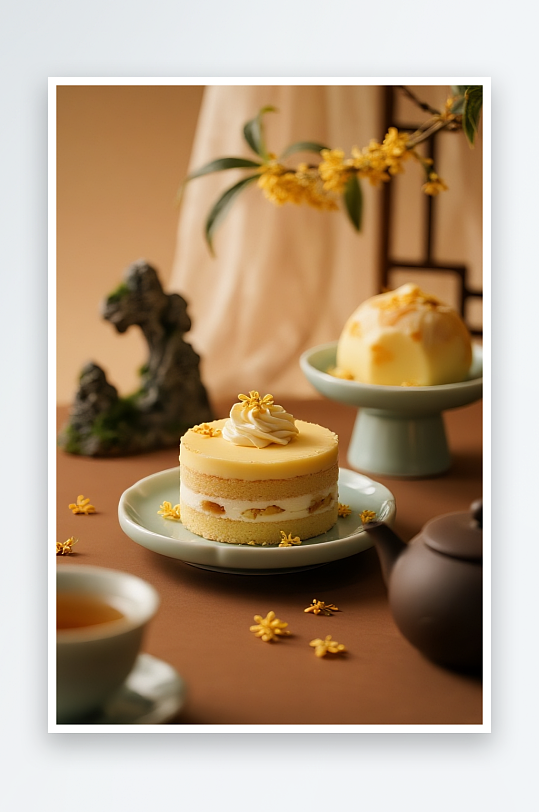 栗子蛋糕秋季蛋糕甜品糕点下午茶摄影图