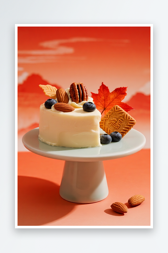 栗子南瓜蛋糕秋季蛋糕甜品糕点下午茶摄影图