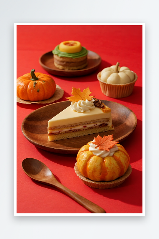 栗子南瓜蛋糕秋季蛋糕甜品糕点下午茶摄影图