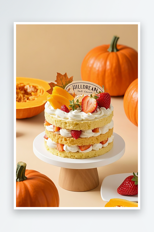 栗子南瓜蛋糕秋季蛋糕甜品糕点下午茶摄影图